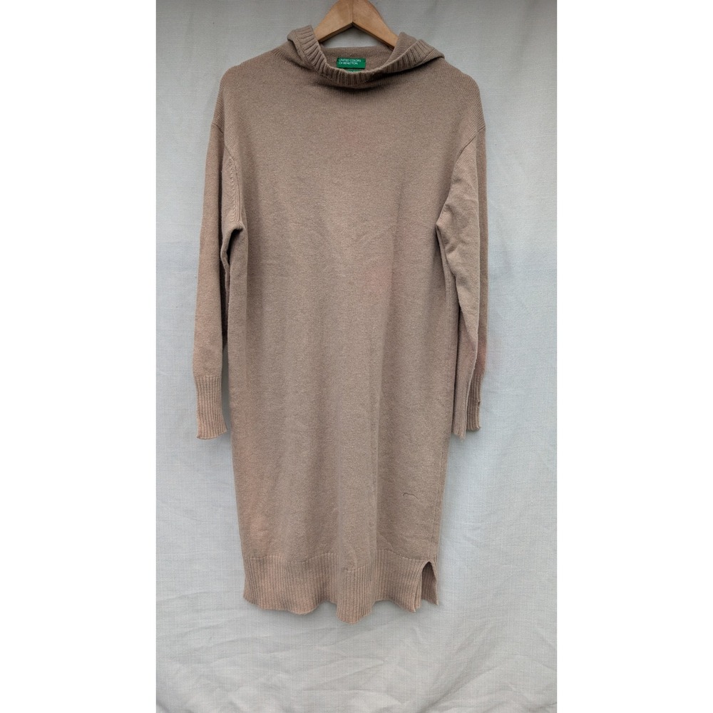 United Colors Of Benetton Sweater Dress Womens XS S Beige Wool Cashmere Hooded